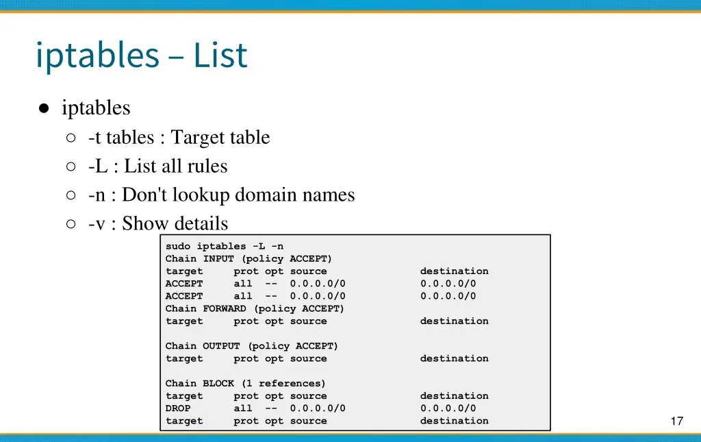 iptables list