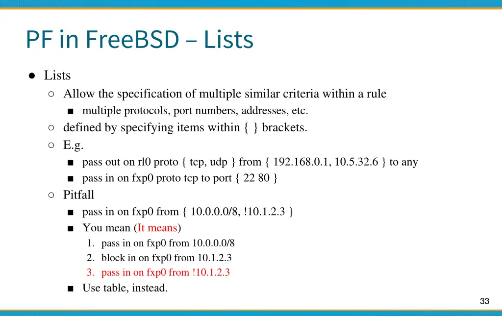 pf in freebsd lists