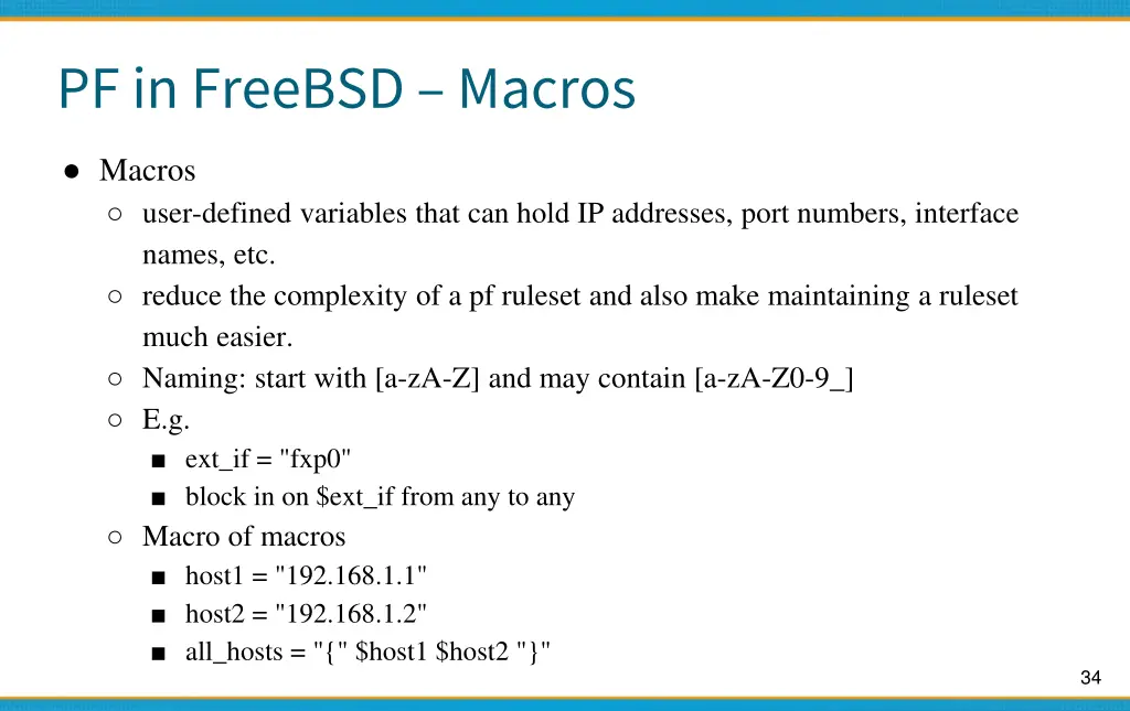 pf in freebsd macros