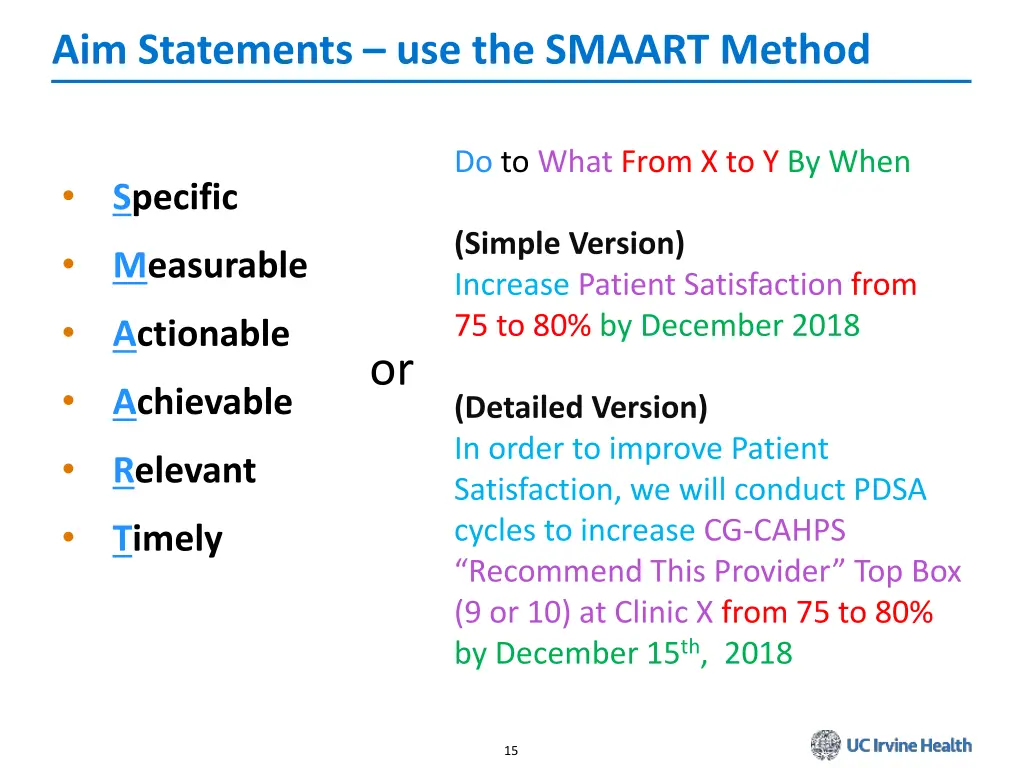 aim statements use the smaart method
