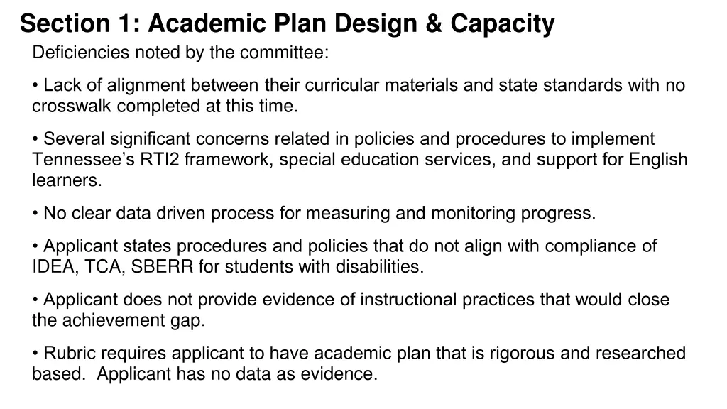 section 1 academic plan design capacity