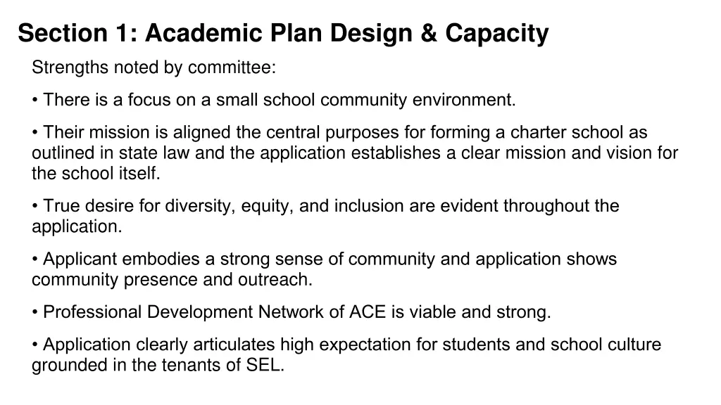 section 1 academic plan design capacity strengths