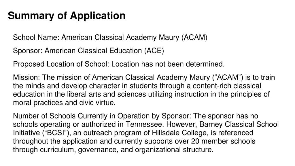summary of application