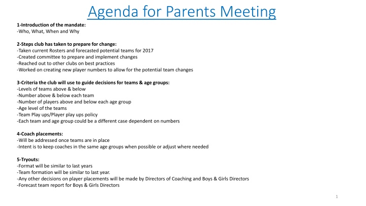 agenda for parents meeting