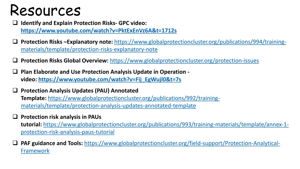 resources identify and explain protection risks