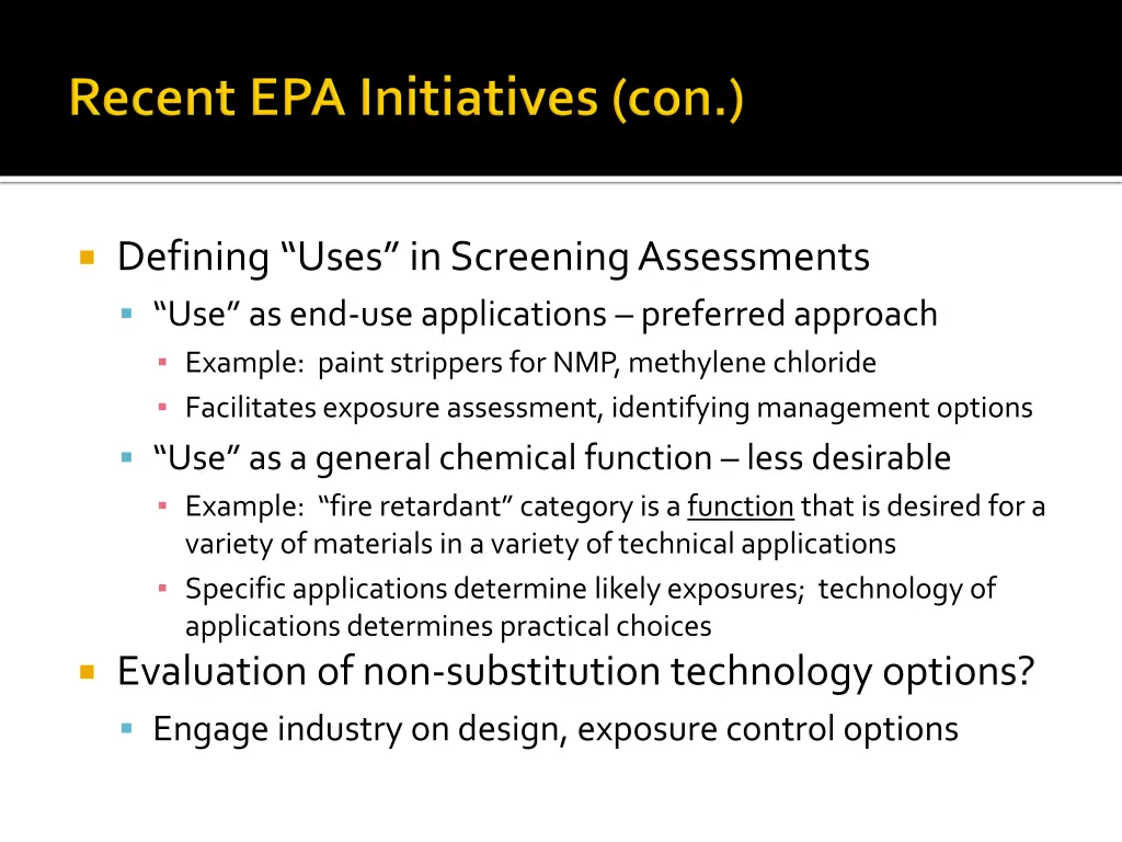 defining uses in screening assessments