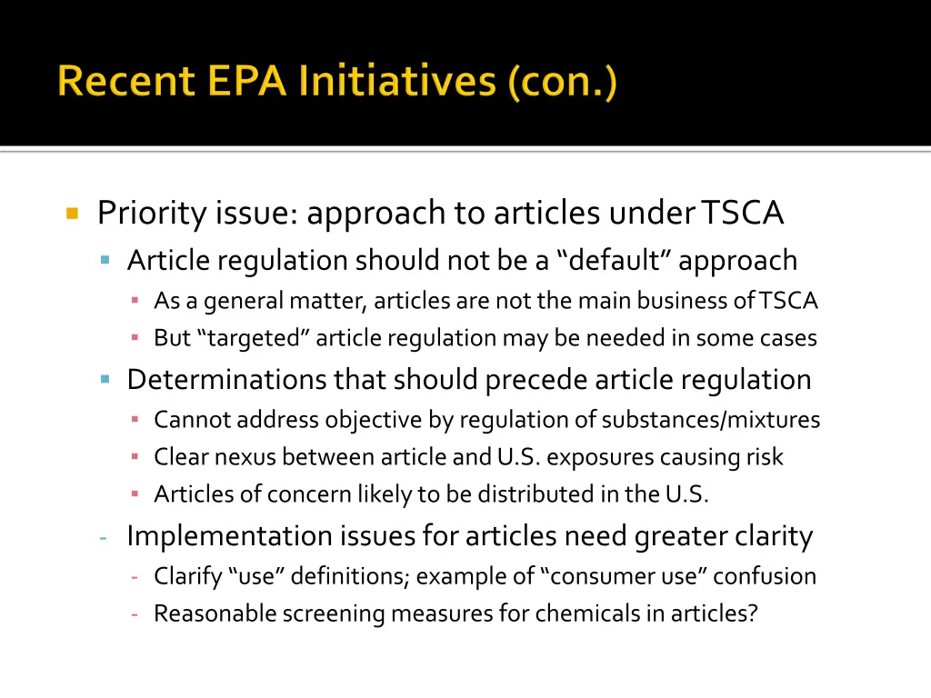 priority issue approach to articles under tsca