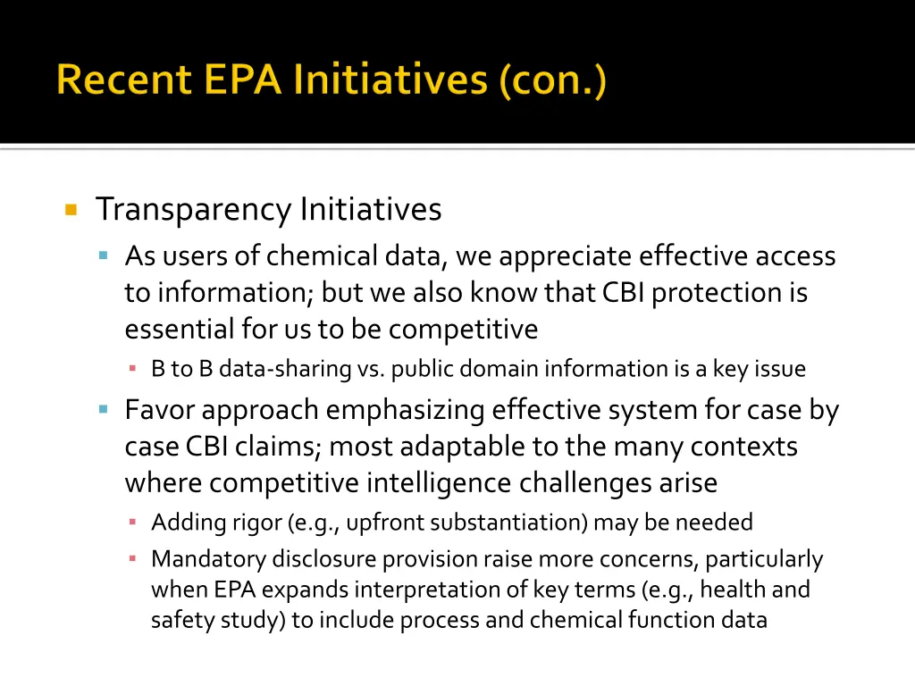 transparency initiatives as users of chemical