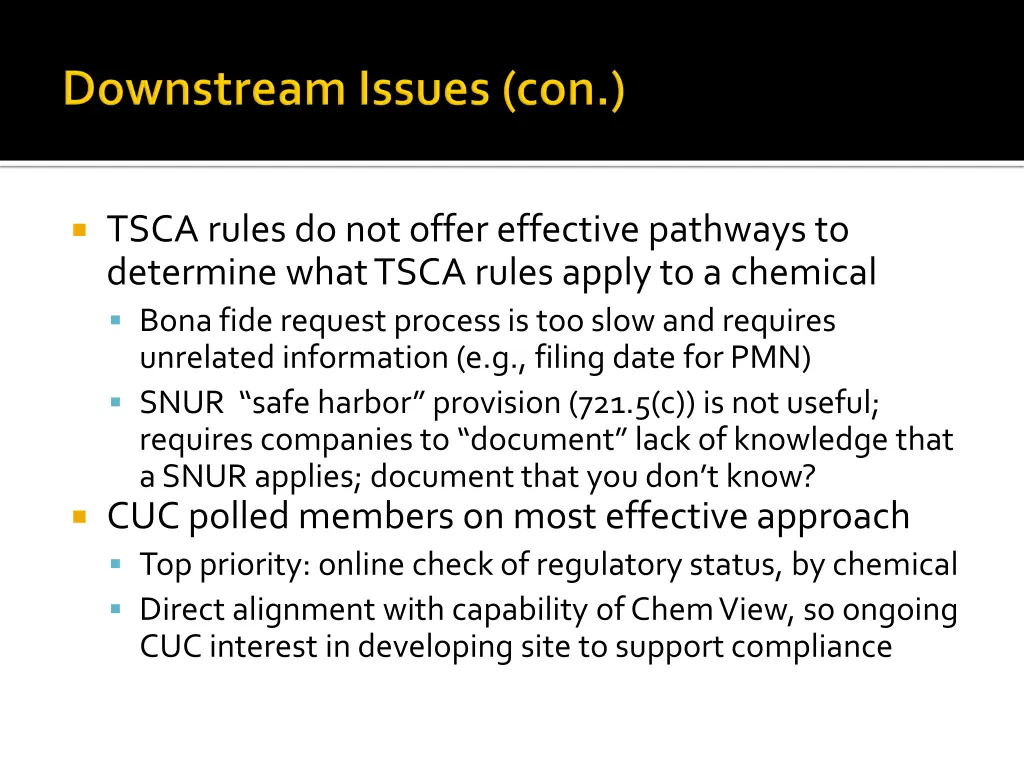 tsca rules do not offer effective pathways