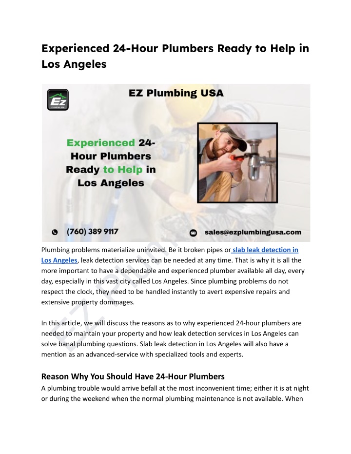 experienced 24 hour plumbers ready to help