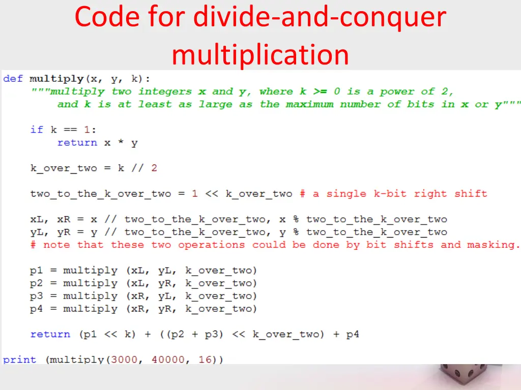 code for divide and conquer multiplication