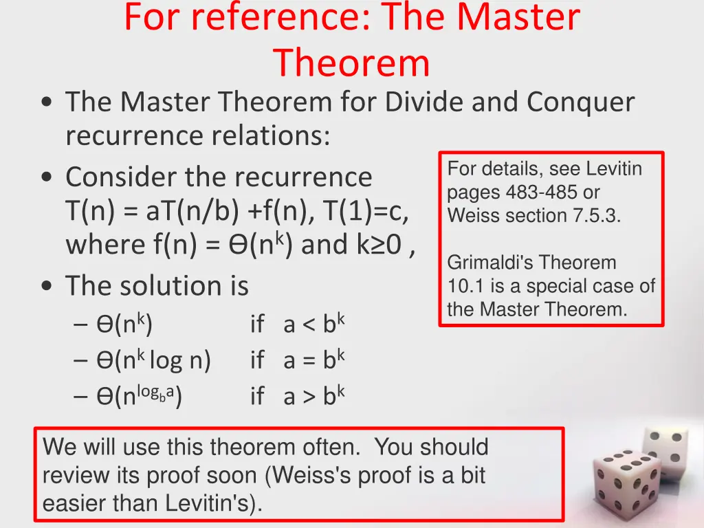 for reference the master theorem the master