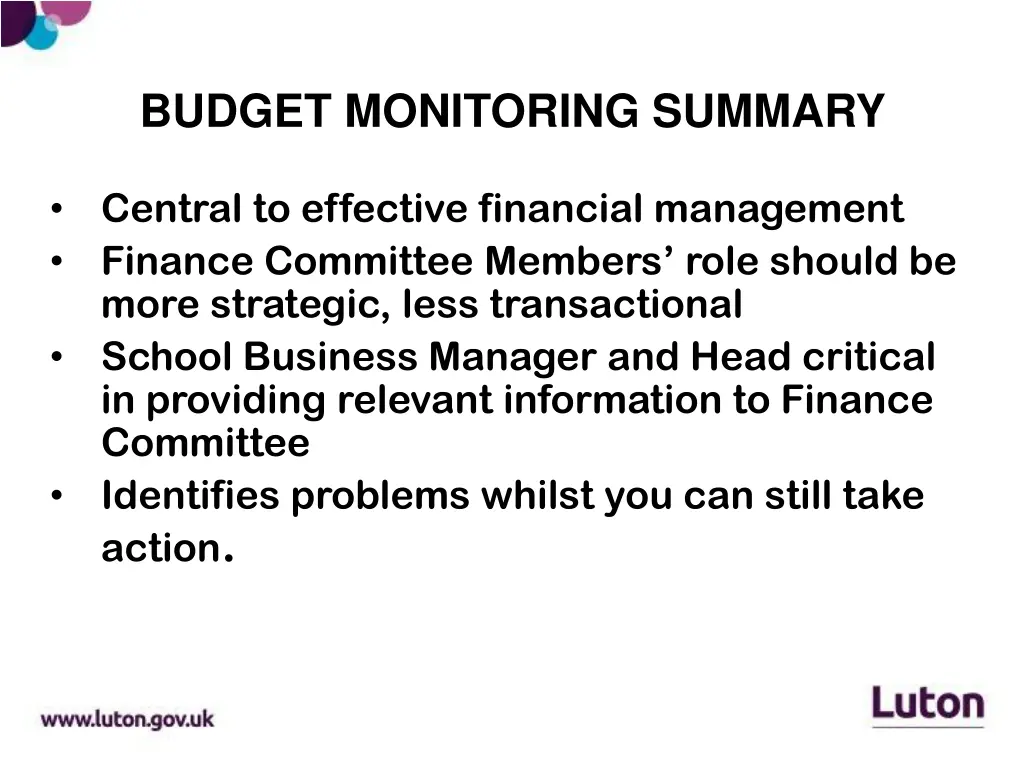 budget monitoring summary