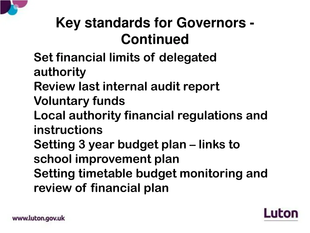 key standards for governors continued