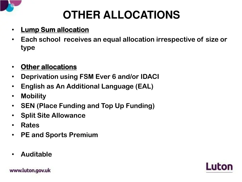 other allocations