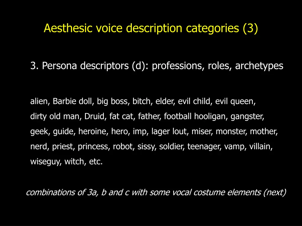 aesthesic voice description categories 3