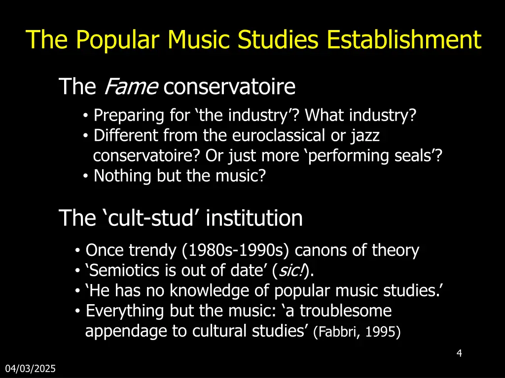 the popular music studies establishment