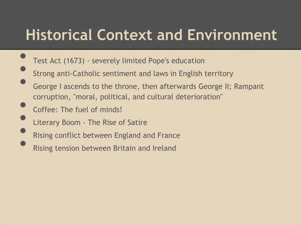 historical context and environment test act 1673