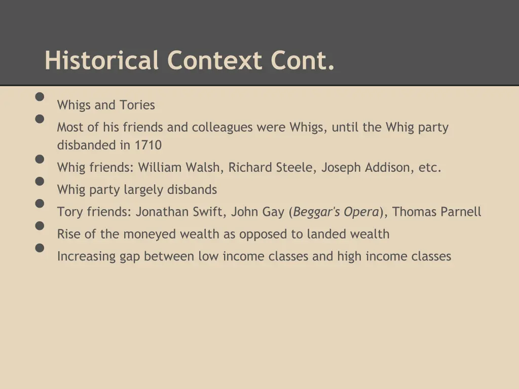 historical context cont whigs and tories most