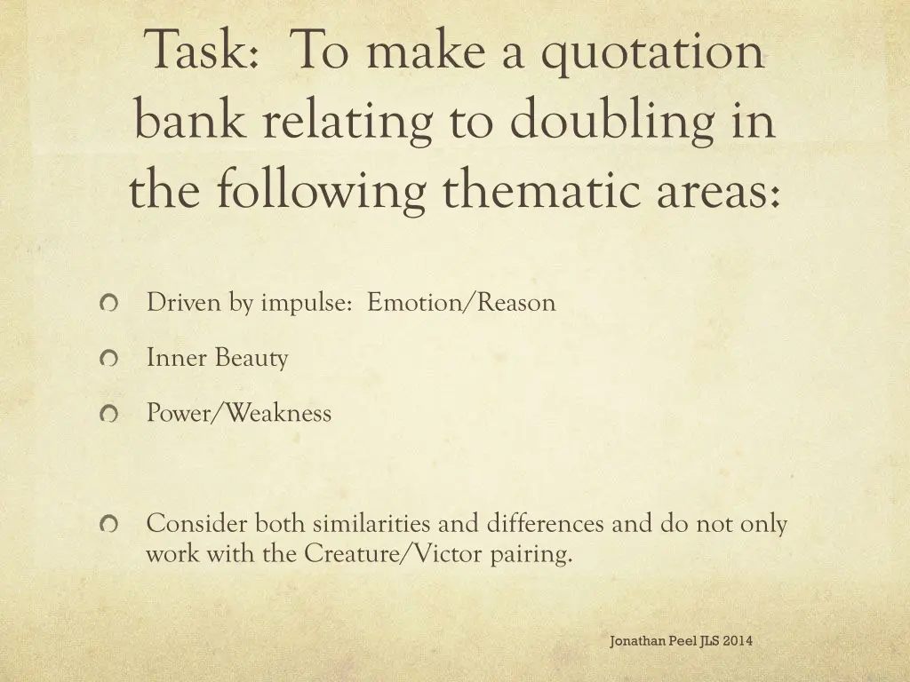 task to make a quotation bank relating