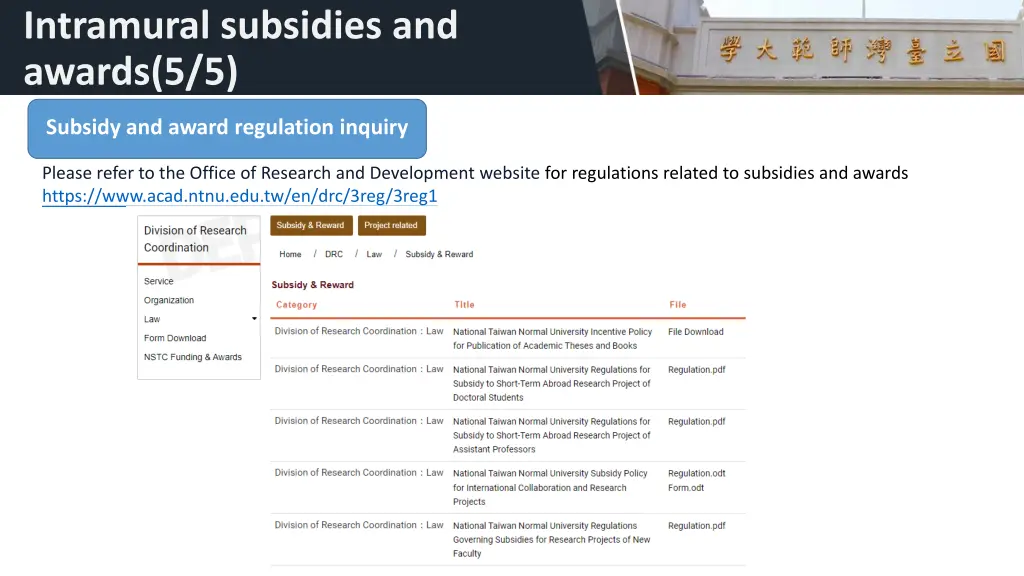 intramural subsidies and awards 5 5