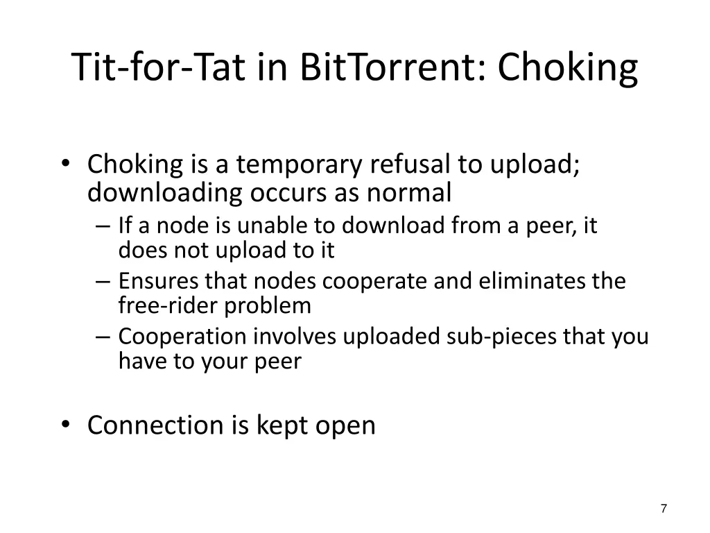 tit for tat in bittorrent choking