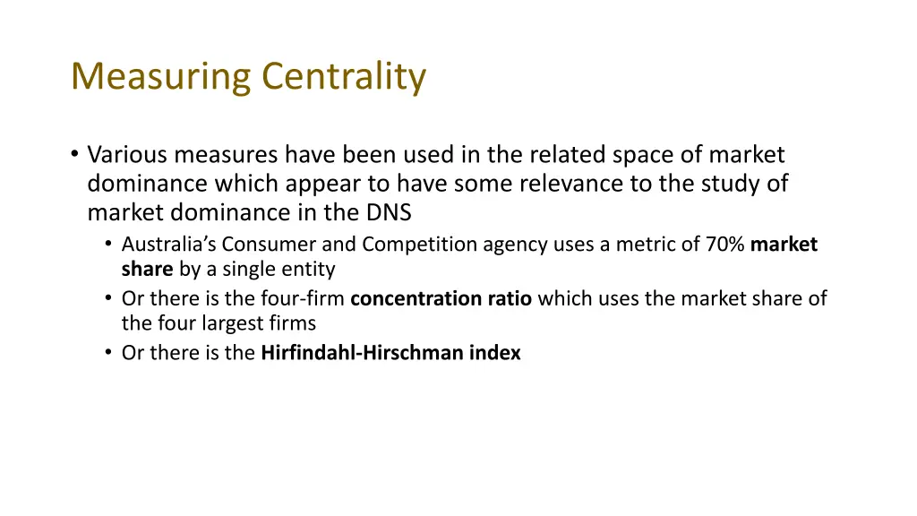 measuring centrality
