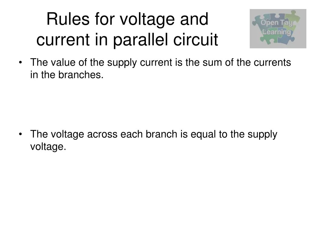 rules for voltage and current in parallel circuit