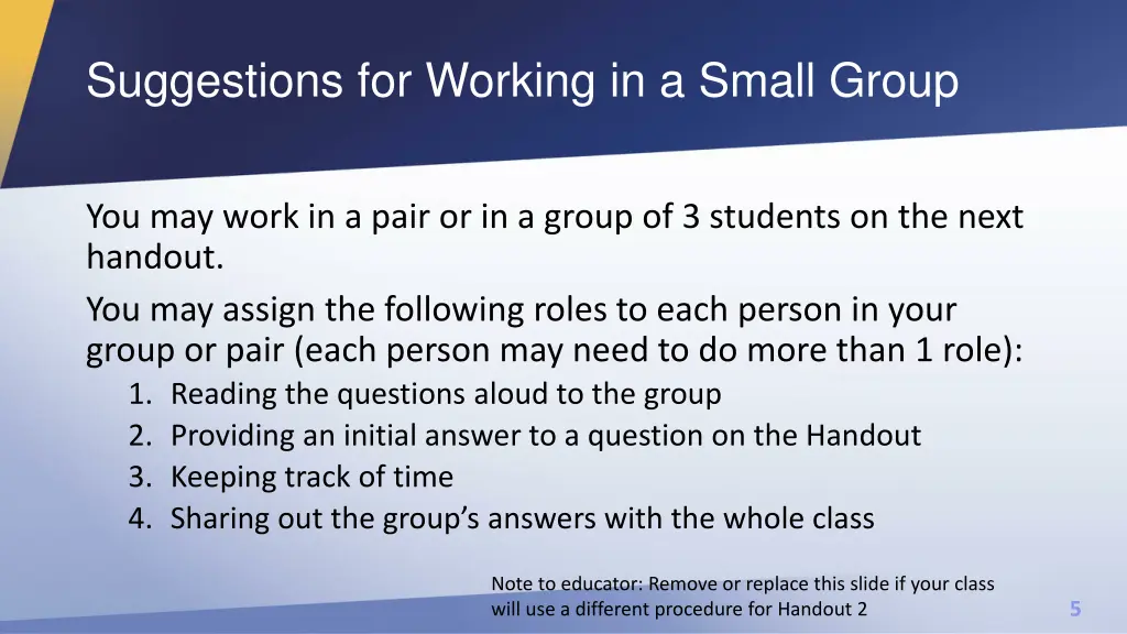 suggestions for working in a small group
