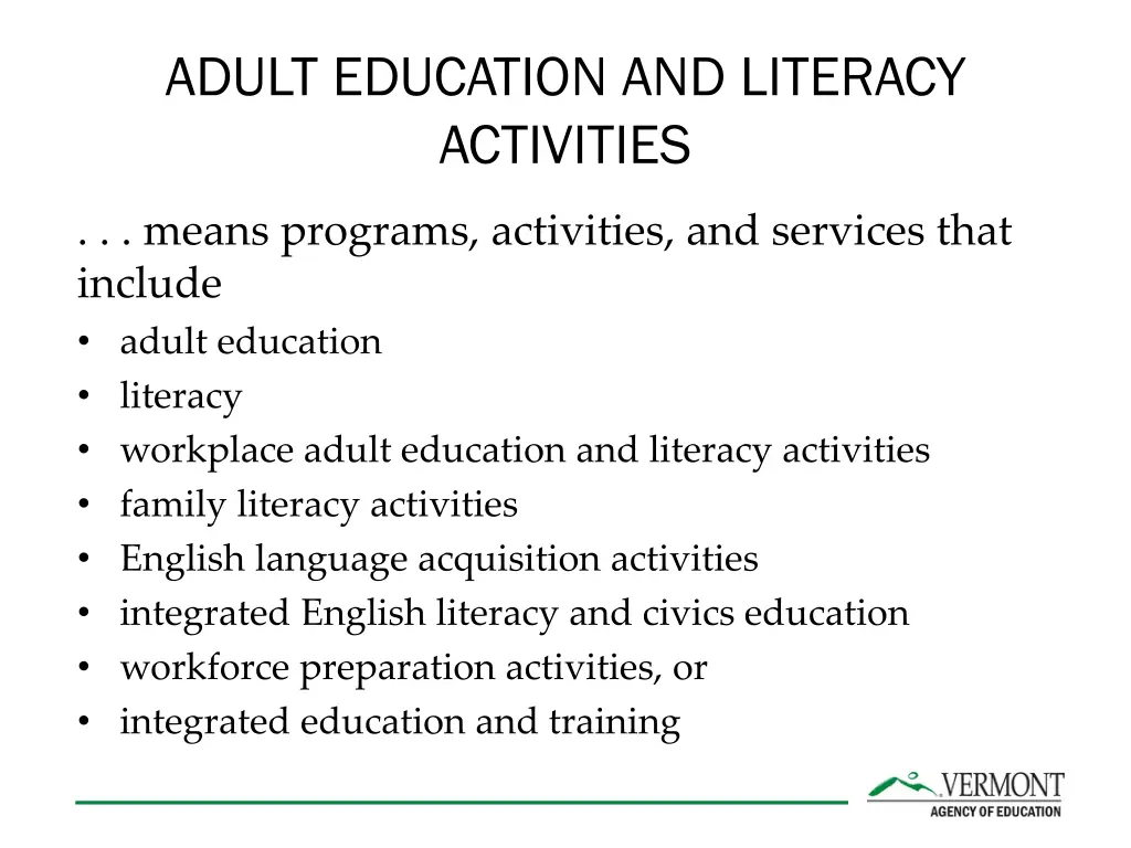 adult education and literacy activities