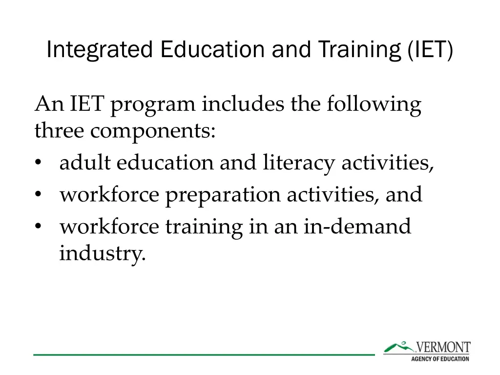 integrated education and training iet
