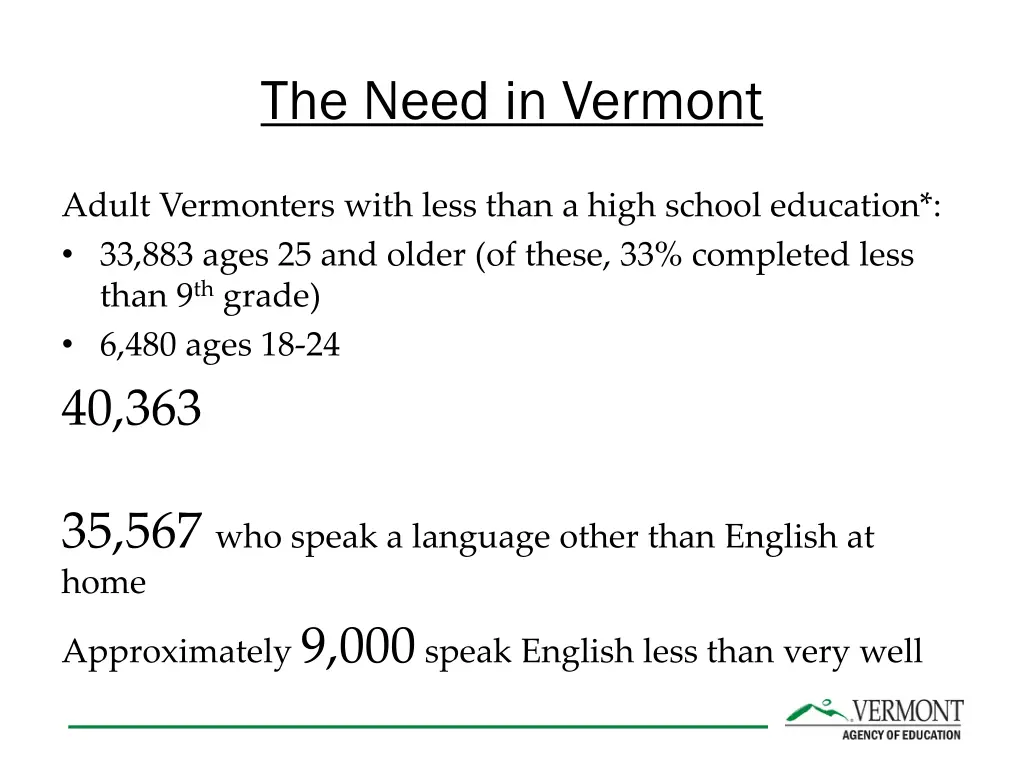 the need in vermont