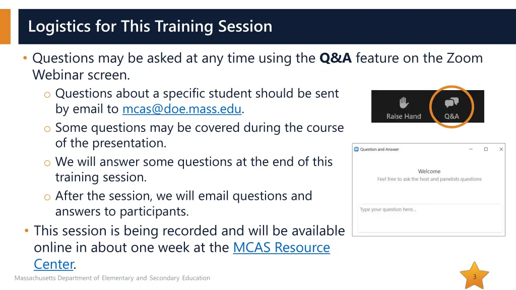 logistics for this training session