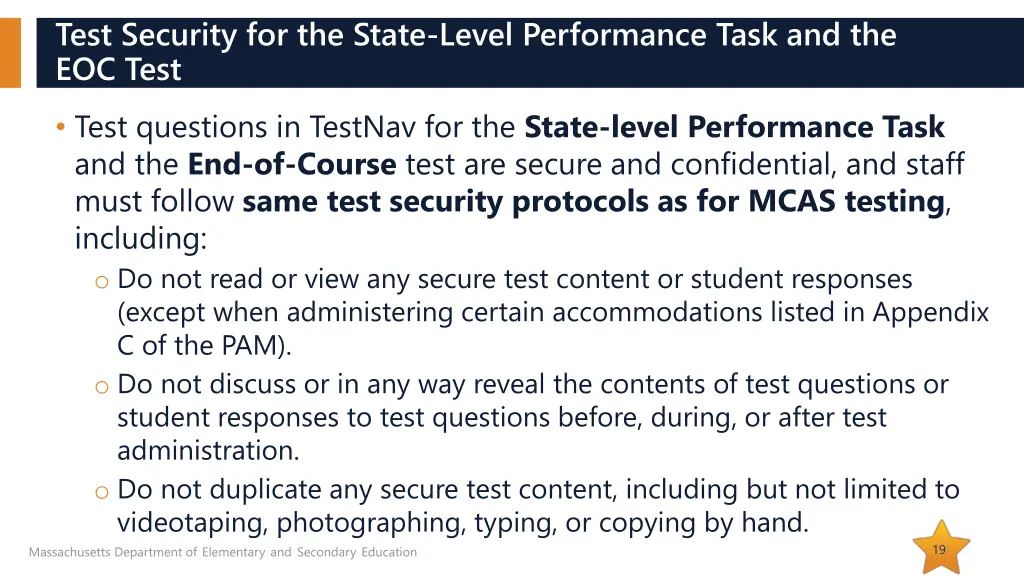 test security for the state level performance