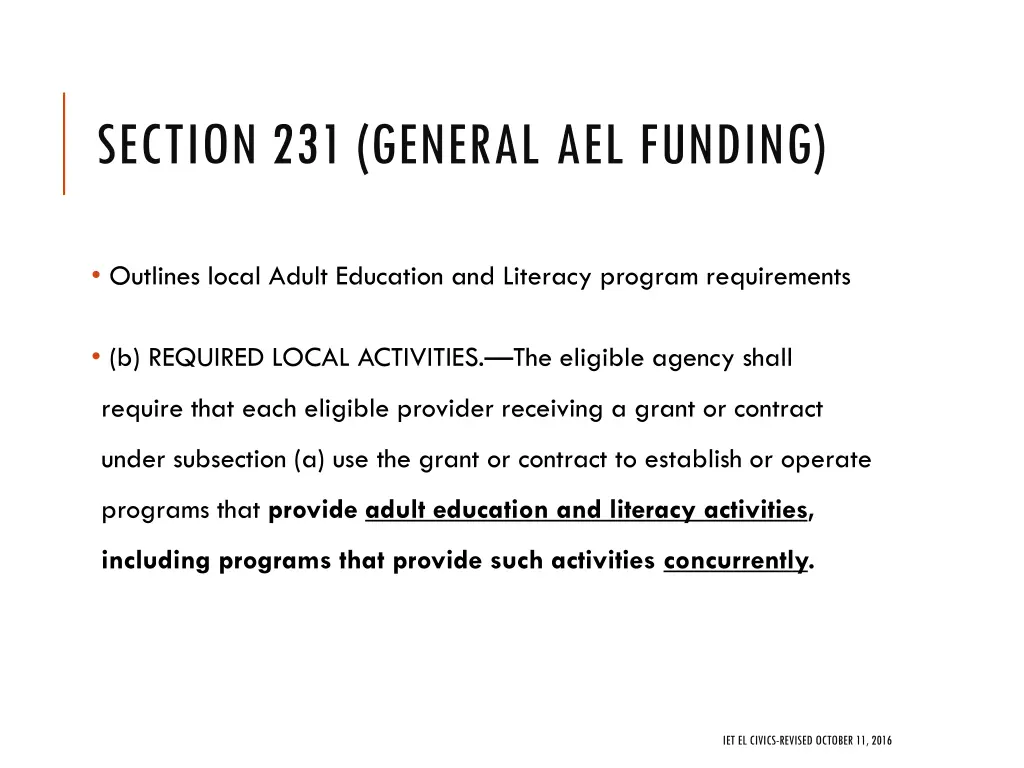section 231 general ael funding