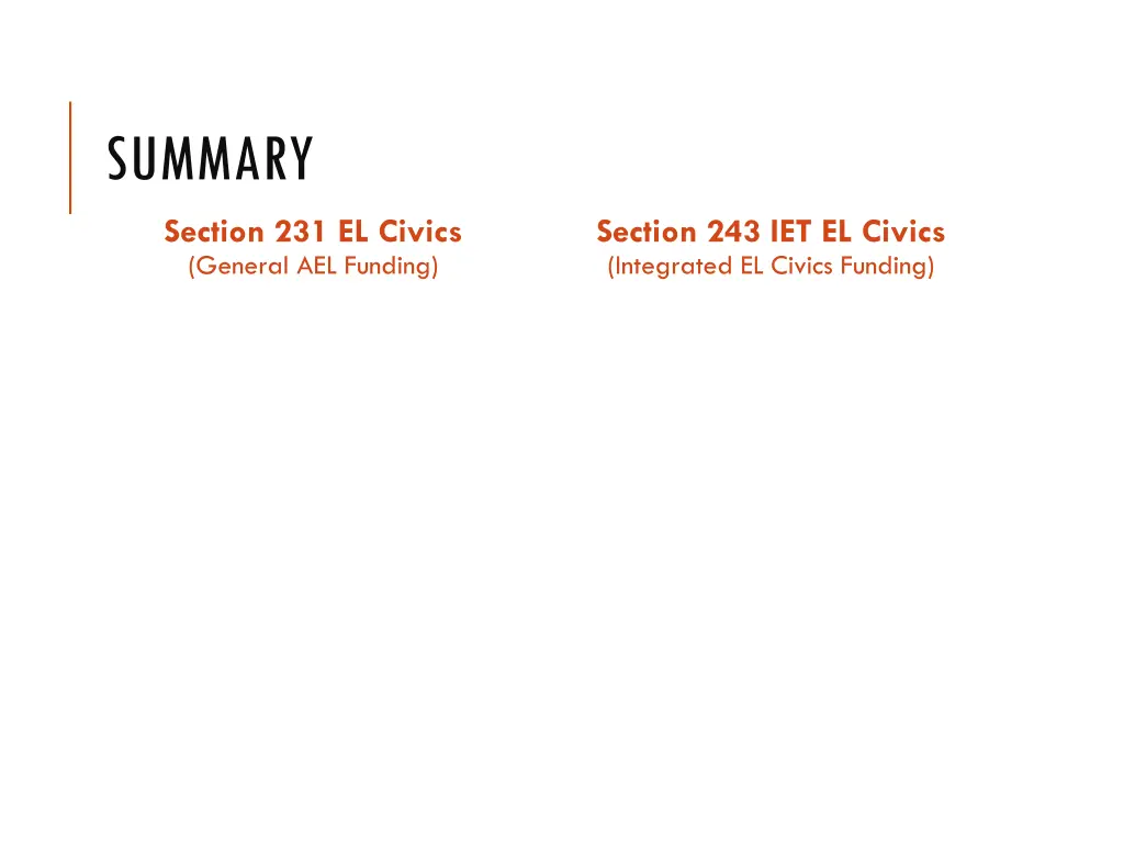 summary section 231 el civics general ael funding