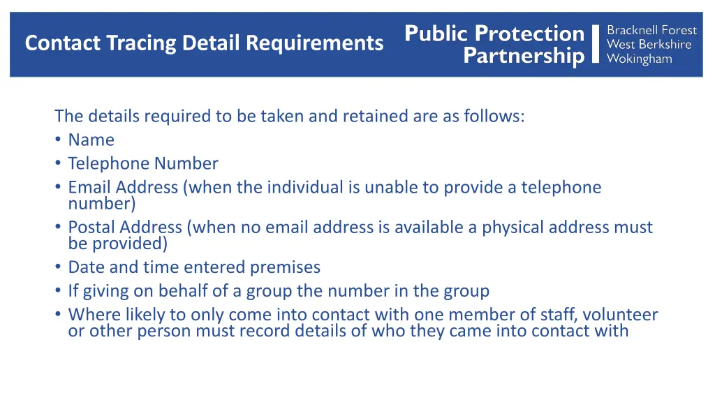contact tracing detail requirements
