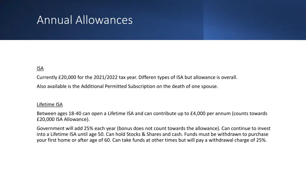 annual allowances