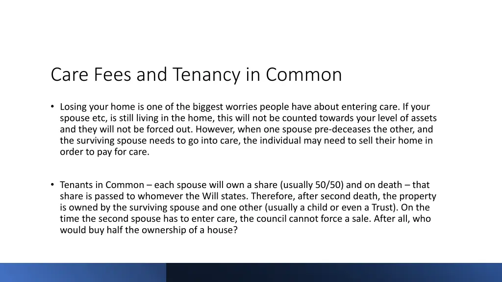 care fees and tenancy in common