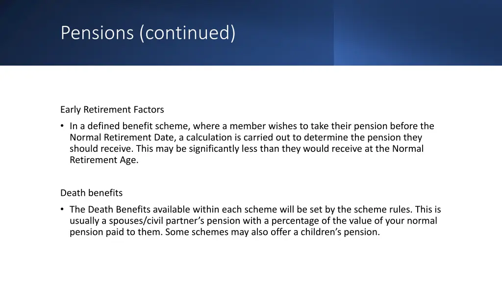 pensions continued