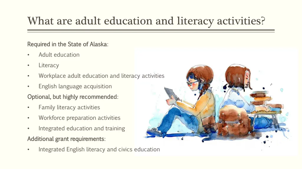 what are adult education and literacy activities
