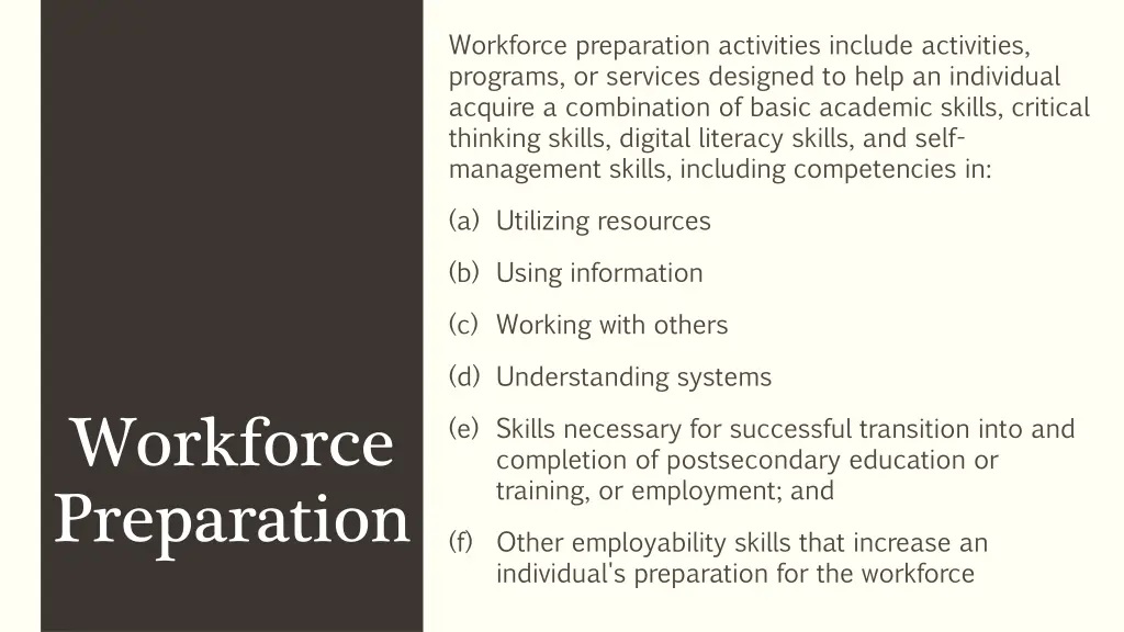 workforce preparation activities include