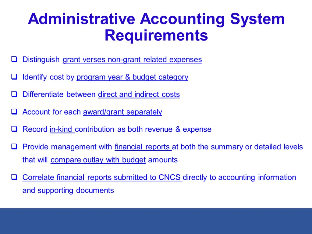 administrative accounting system requirements