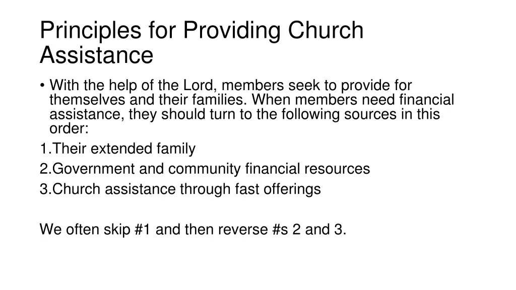 principles for providing church assistance