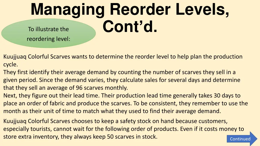 managing reorder levels cont d to illustrate