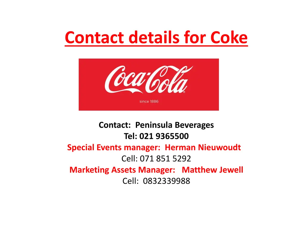 contact details for coke