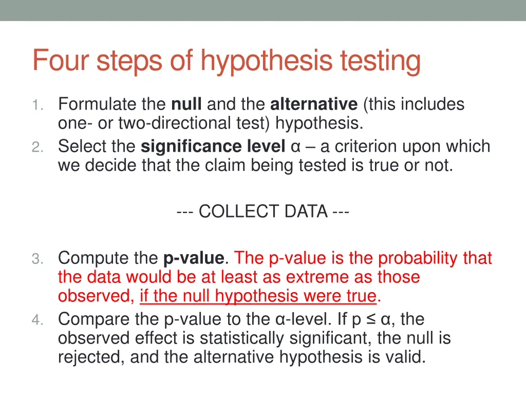 four steps of hypothesis testing