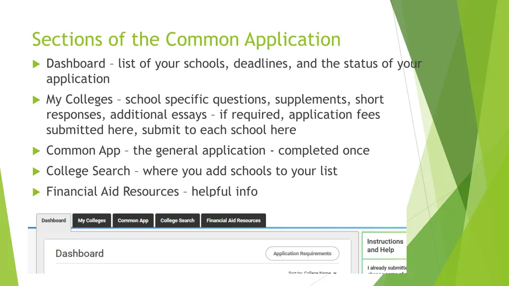 sections of the common application