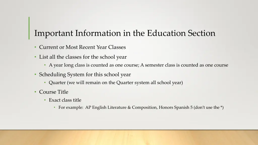 important information in the education section 2