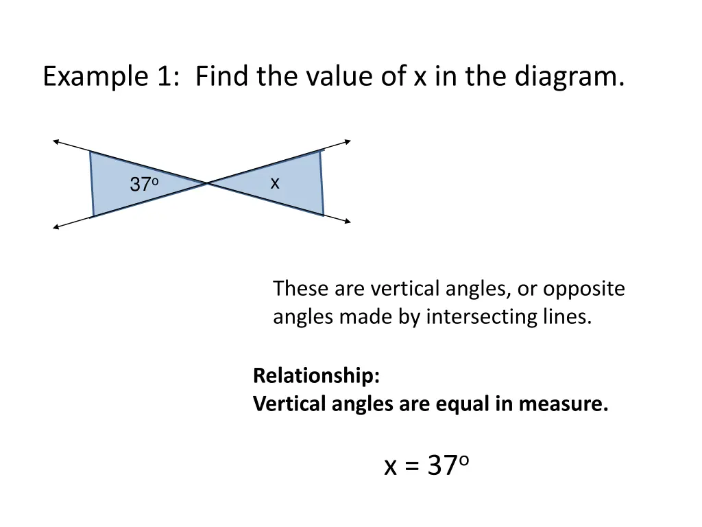 example 1 find the value of x in the diagram